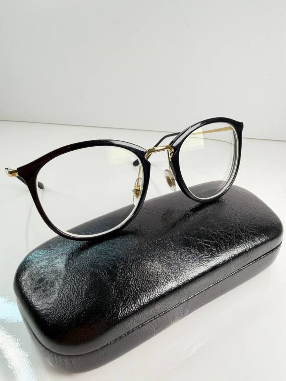 Ray-Ban Classic Round Eyeglasses Black & Gold RX Frames + Case | 150mm Temples